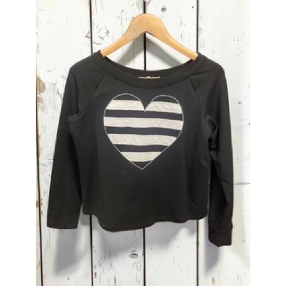 Synergy Organic Clothing Black Striped Heart Boyfriend Sweatshirt Size S Crop